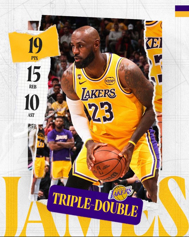 勒布朗三双助湖人逆转热火 创多项历史纪录